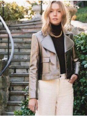 Tuckernuck Women’s Bronze Metallic Cropped Faux Leather Blazer Jacket Size S